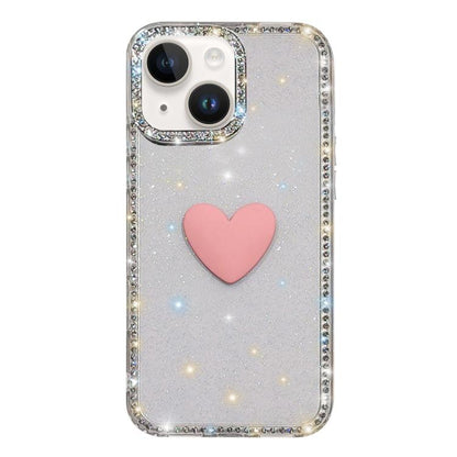 Flash Rhinestone Double-sided IMD Love Heart Phone Case, For iPhone 13