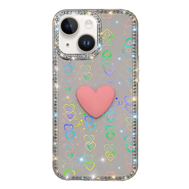 Flash Rhinestone Double-sided IMD Love Heart Phone Case, For iPhone 13
