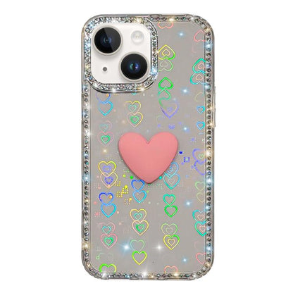 Flash Rhinestone Double-sided IMD Love Heart Phone Case, For iPhone 13