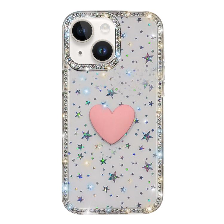 Flash Rhinestone Double-sided IMD Love Heart Phone Case, For iPhone 13