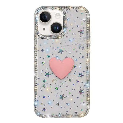 Flash Rhinestone Double-sided IMD Love Heart Phone Case, For iPhone 13