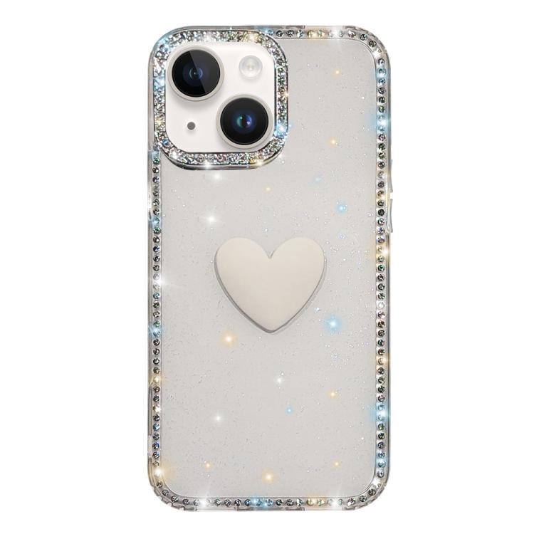 Flash Rhinestone Double-sided IMD Love Heart Phone Case, For iPhone 13