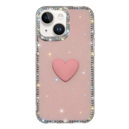 Flash Rhinestone Double-sided IMD Love Heart Phone Case, For iPhone 13