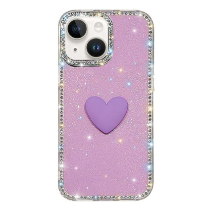 Flash Rhinestone Double-sided IMD Love Heart Phone Case, For iPhone 13