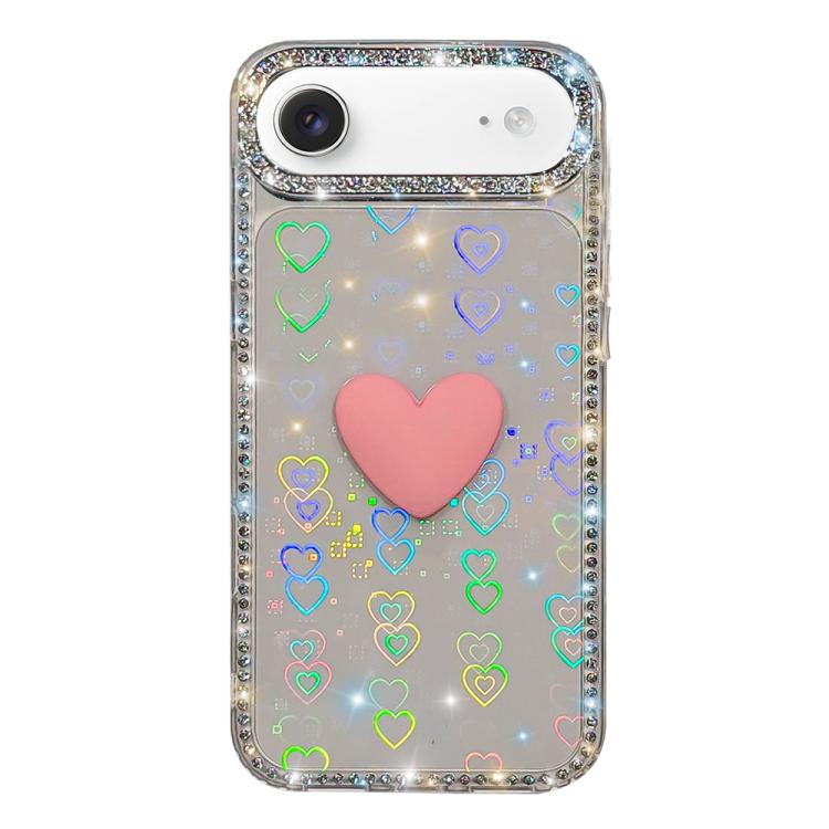 Flash Rhinestone Double-sided IMD Love Heart Phone Case, For iPhone 17, For iPhone Air