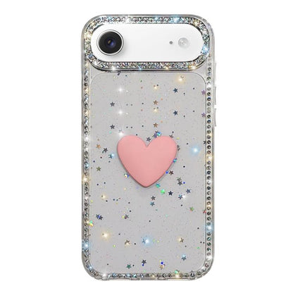 Flash Rhinestone Double-sided IMD Love Heart Phone Case, For iPhone 17, For iPhone Air