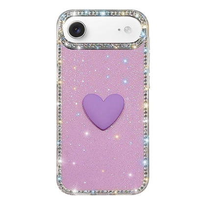 Flash Rhinestone Double-sided IMD Love Heart Phone Case, For iPhone 17, For iPhone Air