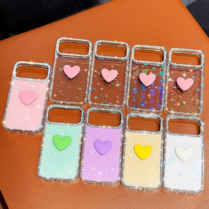 Flash Rhinestone Double-sided IMD Love Heart Phone Case, For iPhone 15 Pro Max, For iPhone 15 Pro