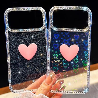 Flash Rhinestone Double-sided IMD Love Heart Phone Case, For iPhone 17e / 16e, For iPhone 17 Pro Max, For iPhone 17 Pro