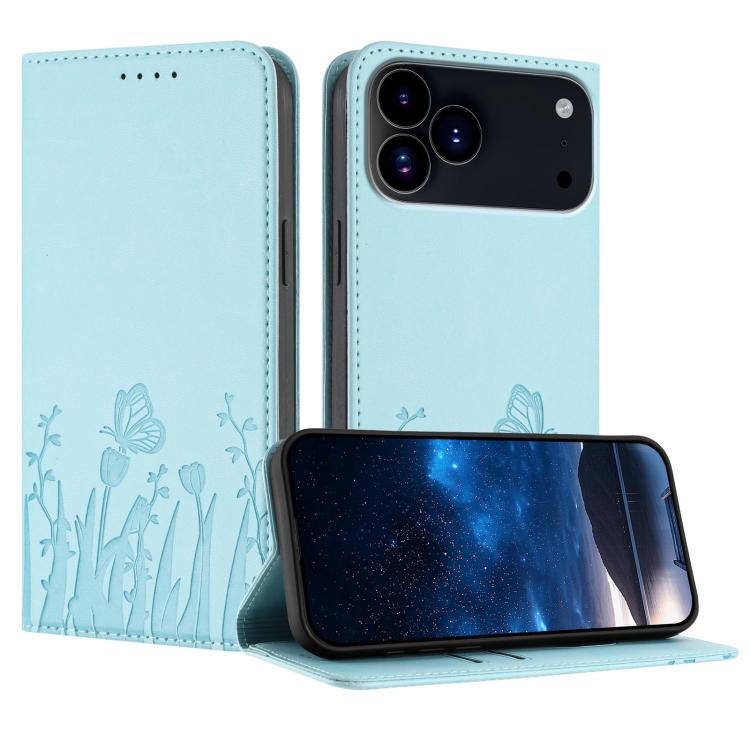 Tulips Butterfly Pattern Magnetic Vegan Leather Phone Case, For iPhone 17 Pro, For iPhone 17