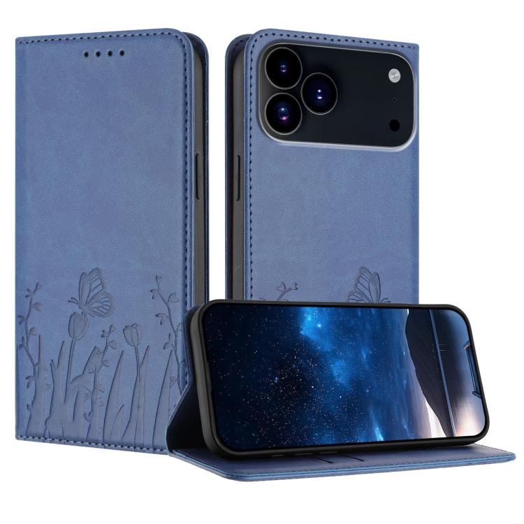 Tulips Butterfly Pattern Magnetic Vegan Leather Phone Case, For iPhone 17 Pro, For iPhone 17