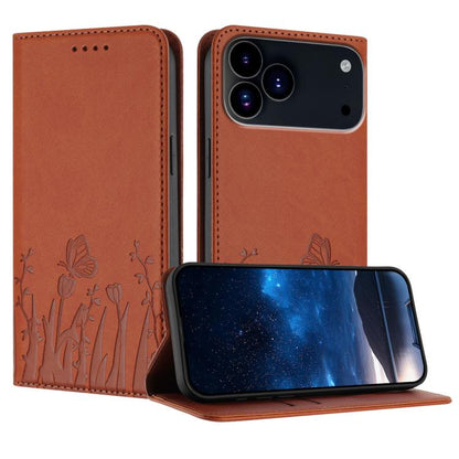 Tulips Butterfly Pattern Magnetic Vegan Leather Phone Case, For iPhone 17 Pro, For iPhone 17