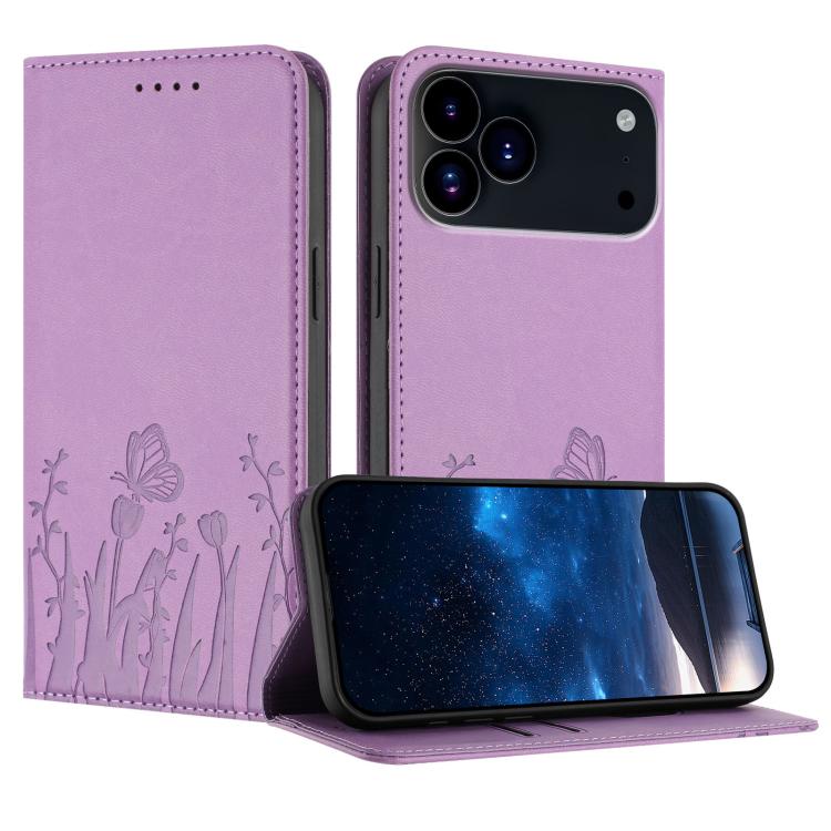 Tulips Butterfly Pattern Magnetic Vegan Leather Phone Case, For iPhone 17 Pro, For iPhone 17