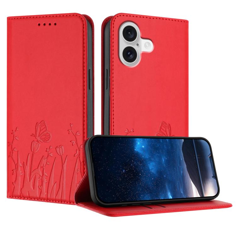 Tulips Butterfly Pattern Magnetic Vegan Leather Phone Case, For iPhone 17 Pro, For iPhone 17