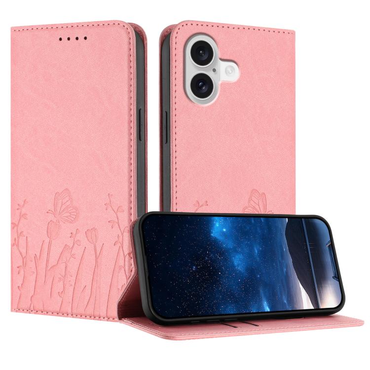 Tulips Butterfly Pattern Magnetic Vegan Leather Phone Case, For iPhone 17 Pro, For iPhone 17