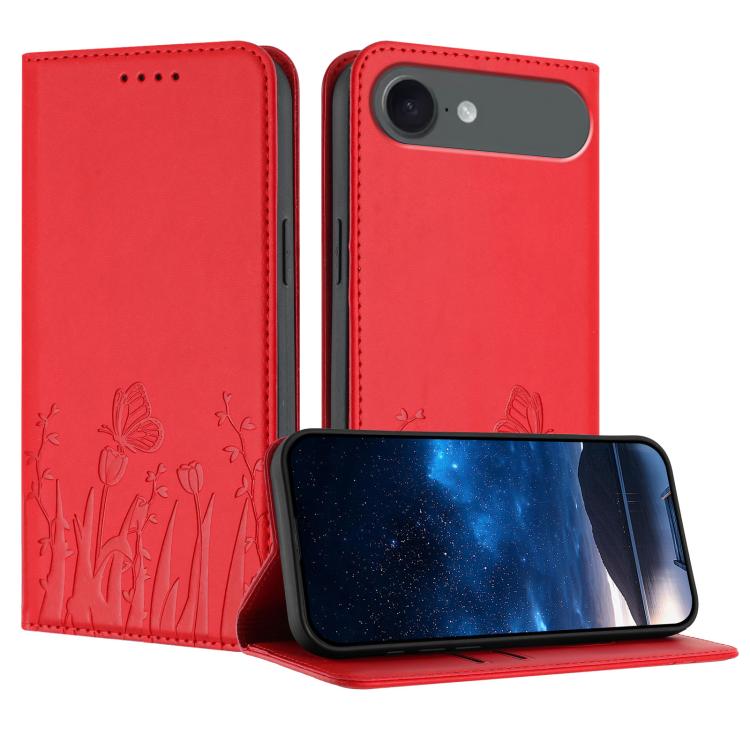 Tulips Butterfly Pattern Magnetic Vegan Leather Phone Case, For iPhone Air, For iPhone 16 Pro Max