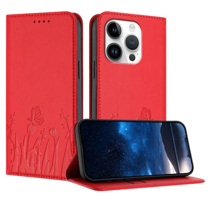 Tulips Butterfly Pattern Magnetic Vegan Leather Phone Case, For iPhone 16 Pro, For iPhone 16 Plus