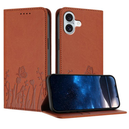 Tulips Butterfly Pattern Magnetic Vegan Leather Phone Case, For iPhone 16 Pro, For iPhone 16 Plus