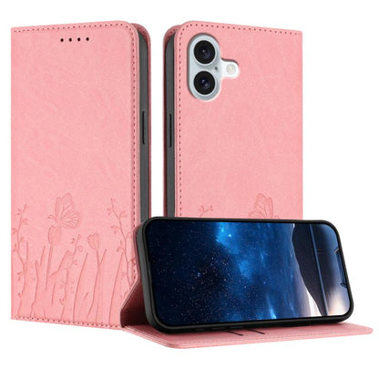 Tulips Butterfly Pattern Magnetic Vegan Leather Phone Case, For iPhone 16 Pro, For iPhone 16 Plus