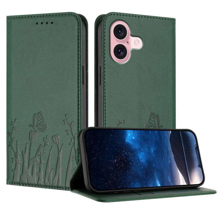 Tulips Butterfly Pattern Magnetic Vegan Leather Phone Case, For iPhone 16, For iPhone 15 Pro Max