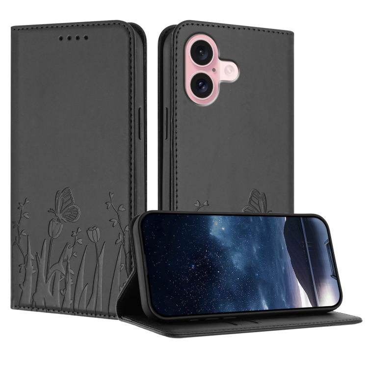Tulips Butterfly Pattern Magnetic Vegan Leather Phone Case, For iPhone 16, For iPhone 15 Pro Max