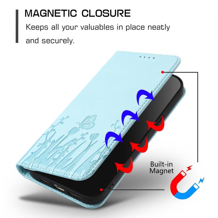 Tulips Butterfly Pattern Magnetic Vegan Leather Phone Case, For iPhone 15 Pro, For iPhone 15 Plus