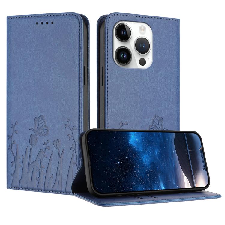 Tulips Butterfly Pattern Magnetic Vegan Leather Phone Case, For iPhone 15 Pro, For iPhone 15 Plus