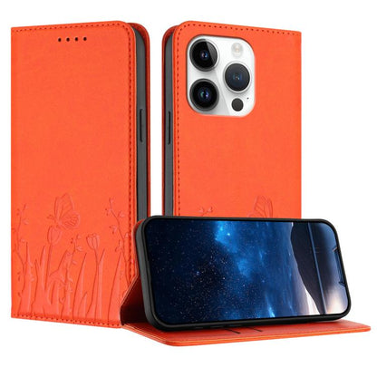 Tulips Butterfly Pattern Magnetic Vegan Leather Phone Case, For iPhone 15 Pro, For iPhone 15 Plus