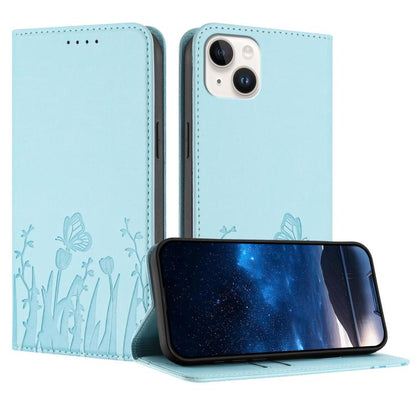 Tulips Butterfly Pattern Magnetic Vegan Leather Phone Case, For iPhone 15 Pro, For iPhone 15 Plus