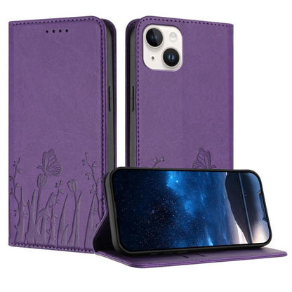 Tulips Butterfly Pattern Magnetic Vegan Leather Phone Case, For iPhone 15 Pro, For iPhone 15 Plus