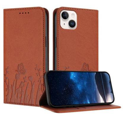 Tulips Butterfly Pattern Magnetic Vegan Leather Phone Case, For iPhone 15 Pro, For iPhone 15 Plus