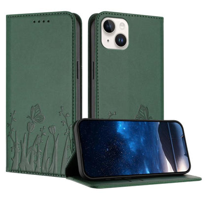 Tulips Butterfly Pattern Magnetic Vegan Leather Phone Case, For iPhone 15 Pro, For iPhone 15 Plus
