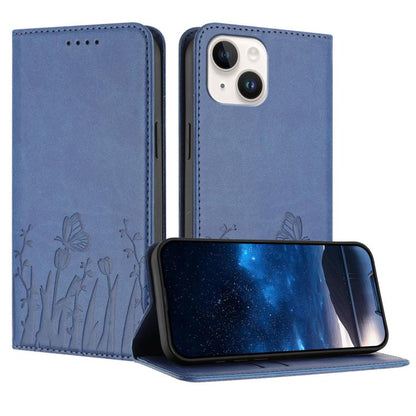 Tulips Butterfly Pattern Magnetic Vegan Leather Phone Case, For iPhone 15, For iPhone 14 Plus