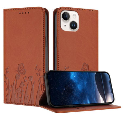 Tulips Butterfly Pattern Magnetic Vegan Leather Phone Case, For iPhone 15, For iPhone 14 Plus