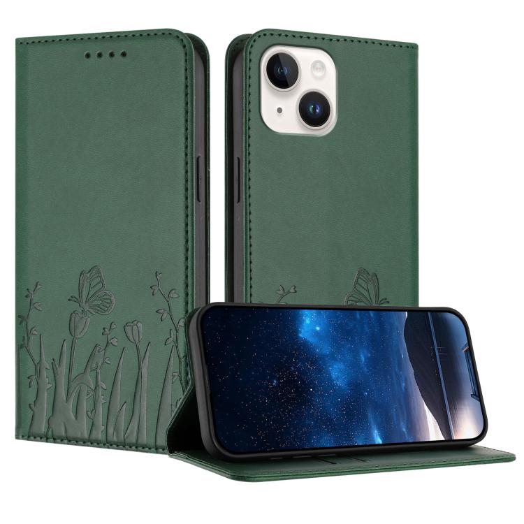 Tulips Butterfly Pattern Magnetic Vegan Leather Phone Case, For iPhone 15, For iPhone 14 Plus