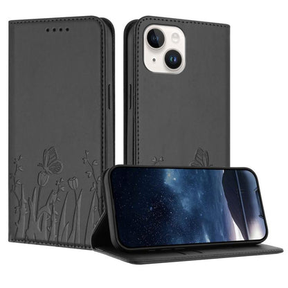Tulips Butterfly Pattern Magnetic Vegan Leather Phone Case, For iPhone 15, For iPhone 14 Plus