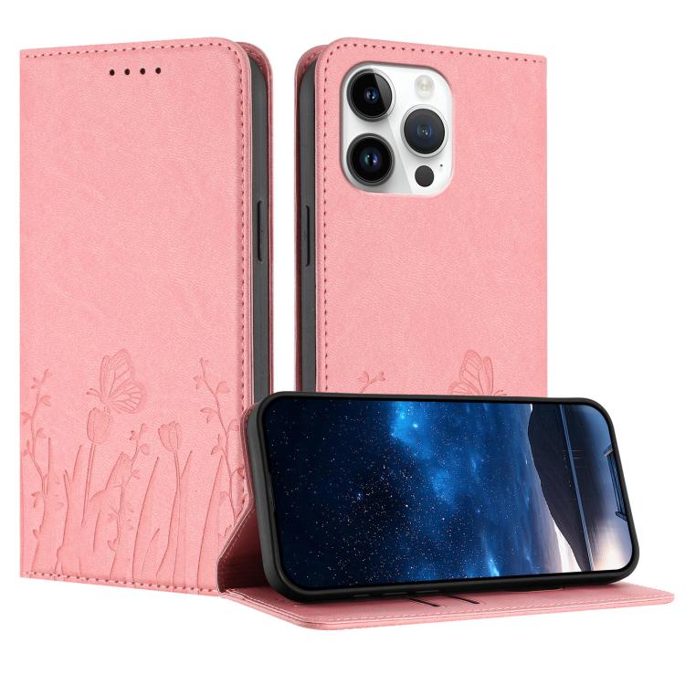 Tulips Butterfly Pattern Magnetic Vegan Leather Phone Case, For iPhone 14 Pro Max, For iPhone SE 2022 / SE 2020 / 7 / 8