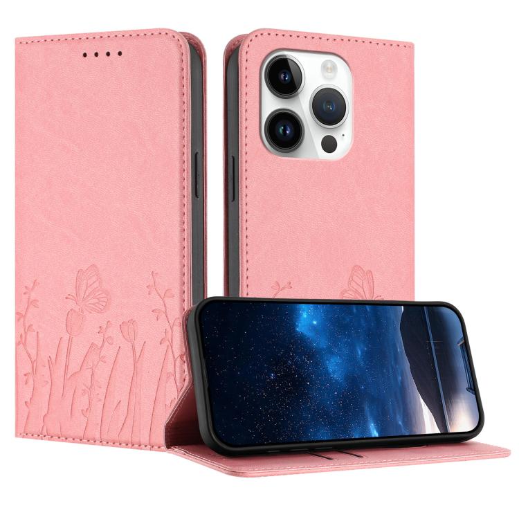 Tulips Butterfly Pattern Magnetic Vegan Leather Phone Case, For iPhone 14, For iPhone 14 Pro