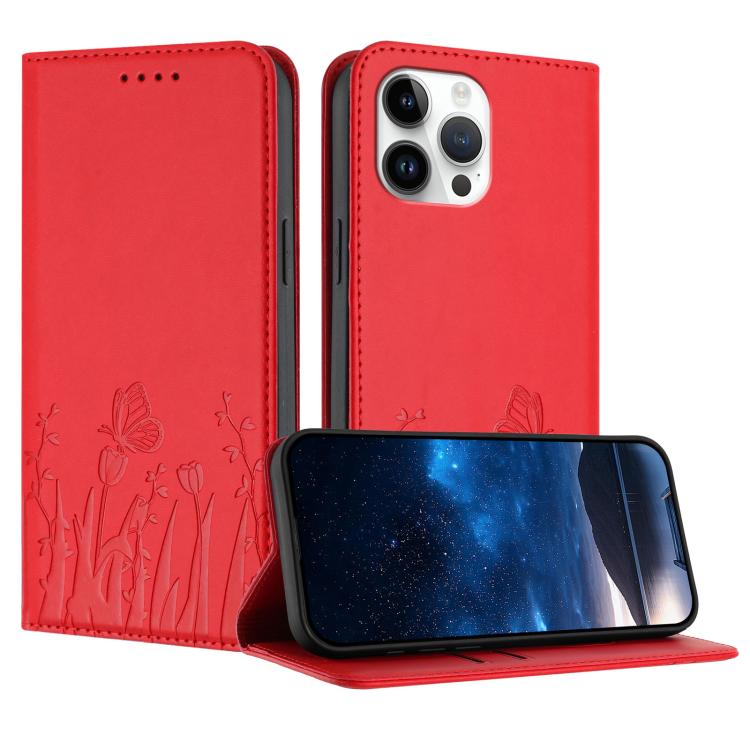 Tulips Butterfly Pattern Magnetic Vegan Leather Phone Case, For iPhone 13 Pro Max, For iPhone 13 Pro