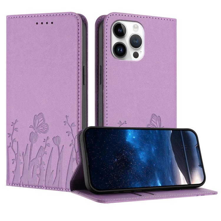 Tulips Butterfly Pattern Magnetic Vegan Leather Phone Case, For iPhone 13 Pro Max, For iPhone 13 Pro