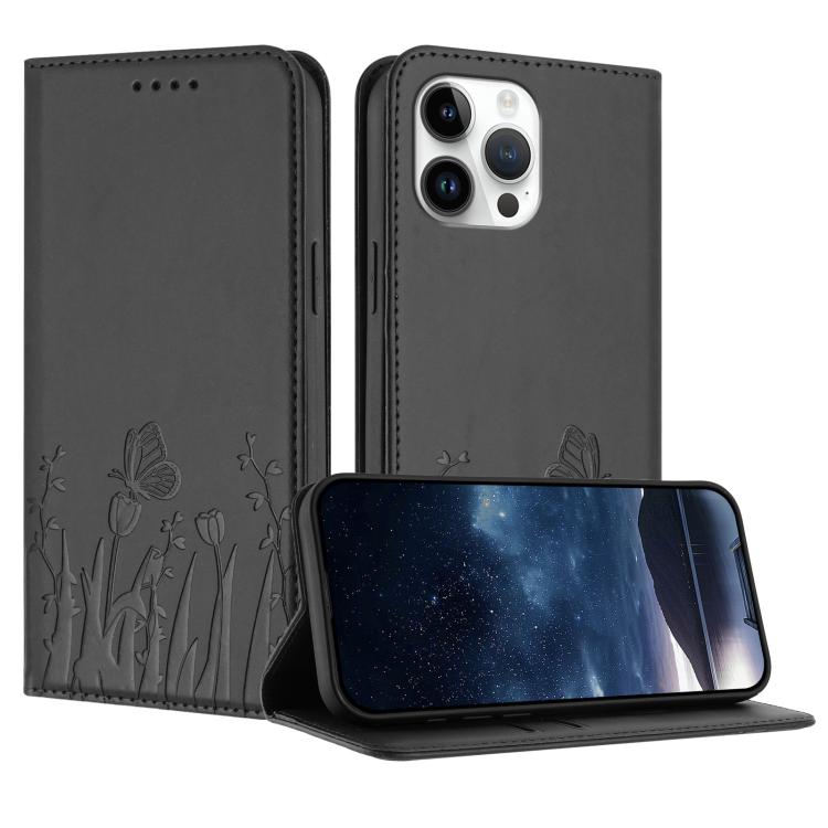 Tulips Butterfly Pattern Magnetic Vegan Leather Phone Case, For iPhone 13 Pro Max, For iPhone 13 Pro