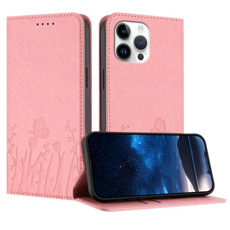 Tulips Butterfly Pattern Magnetic Vegan Leather Phone Case, For iPhone 13 Pro Max, For iPhone 13 Pro