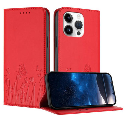 Tulips Butterfly Pattern Magnetic Vegan Leather Phone Case, For iPhone 13 Pro Max, For iPhone 13 Pro