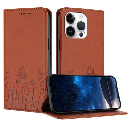 Tulips Butterfly Pattern Magnetic Vegan Leather Phone Case, For iPhone 13 Pro Max, For iPhone 13 Pro