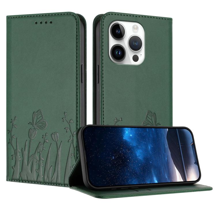 Tulips Butterfly Pattern Magnetic Vegan Leather Phone Case, For iPhone 13 Pro Max, For iPhone 13 Pro