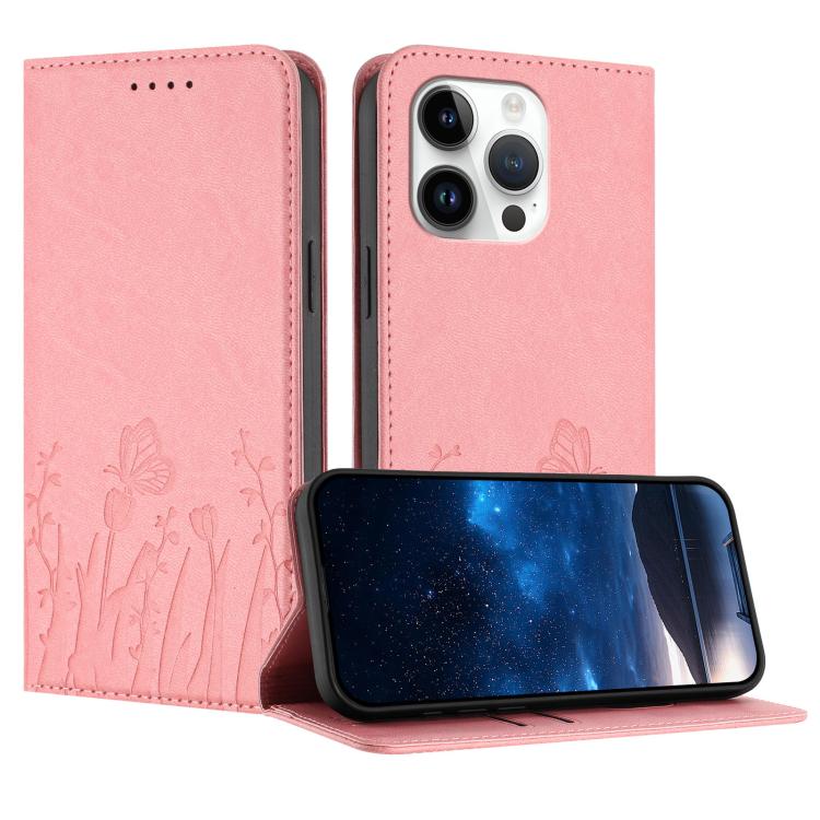 Tulips Butterfly Pattern Magnetic Vegan Leather Phone Case, For iPhone 13 Pro Max, For iPhone 13 Pro