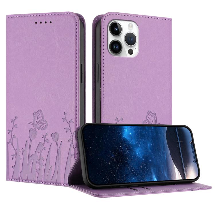 Tulips Butterfly Pattern Magnetic Vegan Leather Phone Case, For iPhone 12 / 12 Pro, For iPhone 12 Pro Max