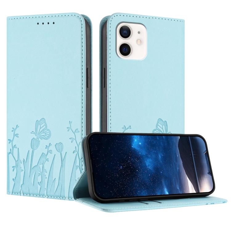 Tulips Butterfly Pattern Magnetic Vegan Leather Phone Case, For iPhone 12 / 12 Pro, For iPhone 12 Pro Max
