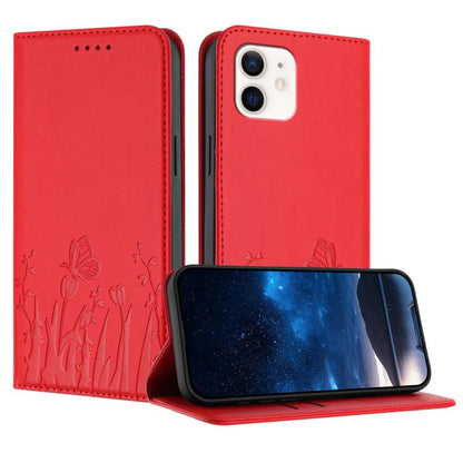 Tulips Butterfly Pattern Magnetic Vegan Leather Phone Case, For iPhone 12 / 12 Pro, For iPhone 12 Pro Max