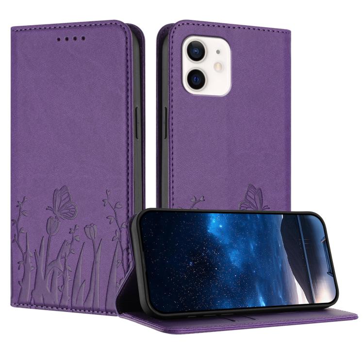 Tulips Butterfly Pattern Magnetic Vegan Leather Phone Case, For iPhone 12 / 12 Pro, For iPhone 12 Pro Max